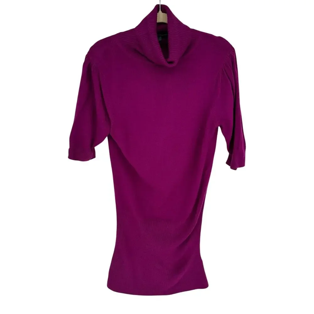 French Connection Women S Purple Turtleneck Sweater Dress Mini Short Sleeve Knit
